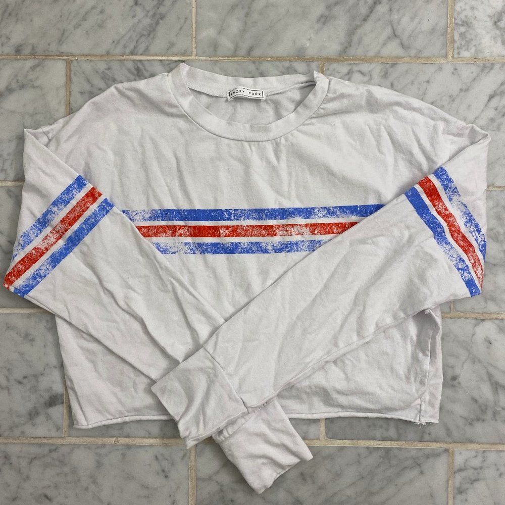 White cropped long sleeve with stripe detail